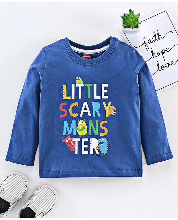 Babyhug Full Sleeves Tee Text Print - Blue