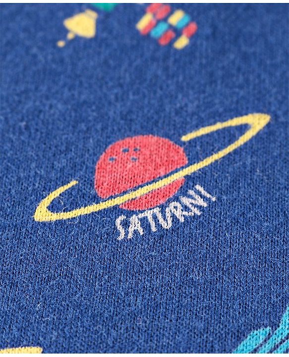 Babyhug Full Sleeves Henley Tee Space Print - Blue