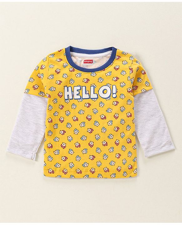 Babyhug Doctor Sleeves T-Shirt Teddy Print - Yellow