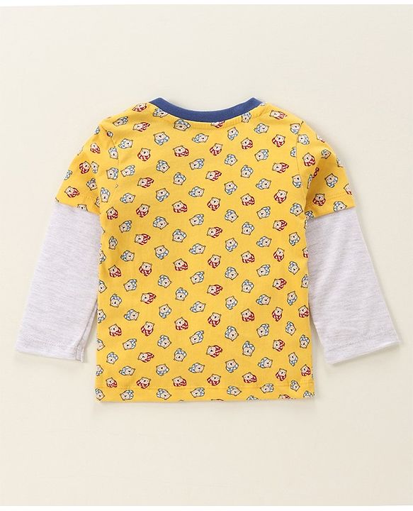 Babyhug Doctor Sleeves T-Shirt Teddy Print - Yellow