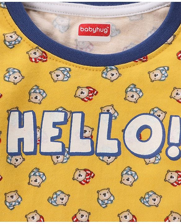 Babyhug Doctor Sleeves T-Shirt Teddy Print - Yellow