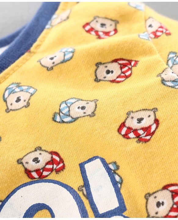Babyhug Doctor Sleeves T-Shirt Teddy Print - Yellow