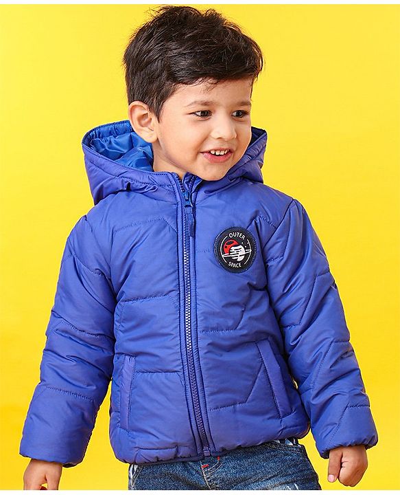 Babyhug Full Sleeves Hooded Padded Jacket - Blue