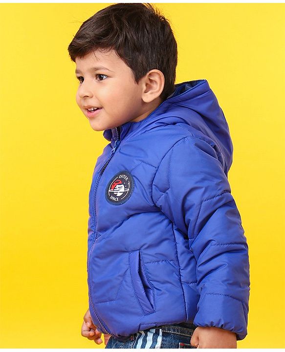 Babyhug Full Sleeves Hooded Padded Jacket - Blue