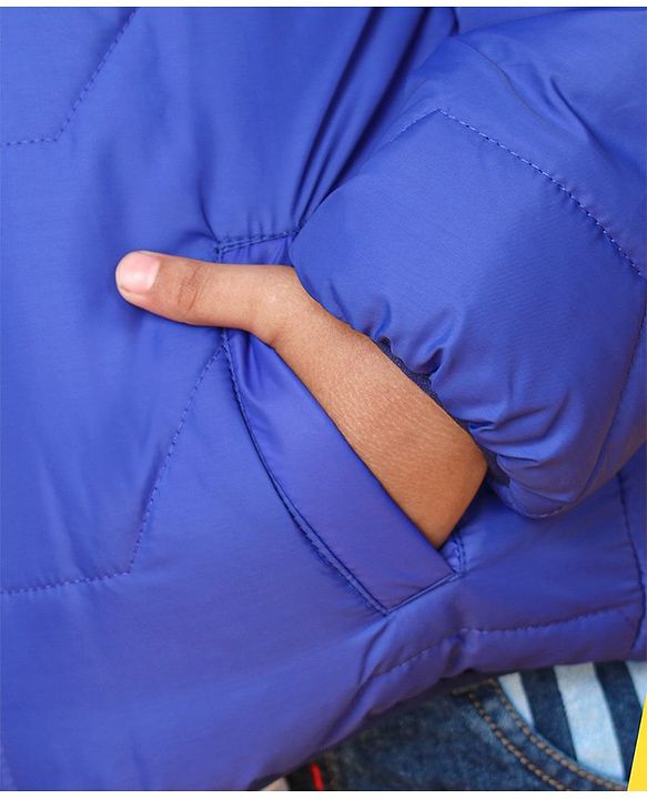 Babyhug Full Sleeves Hooded Padded Jacket - Blue