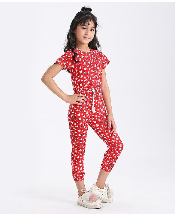 Babyhug Half Length Jumpsuit Floral Print - Red