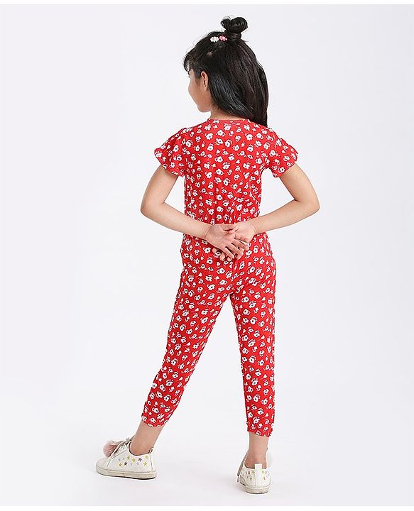 Babyhug Half Length Jumpsuit Floral Print - Red