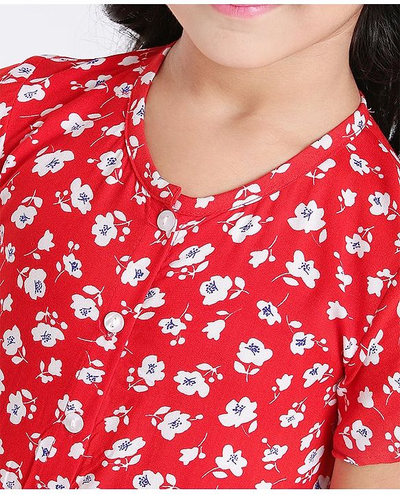 Babyhug Half Length Jumpsuit Floral Print - Red