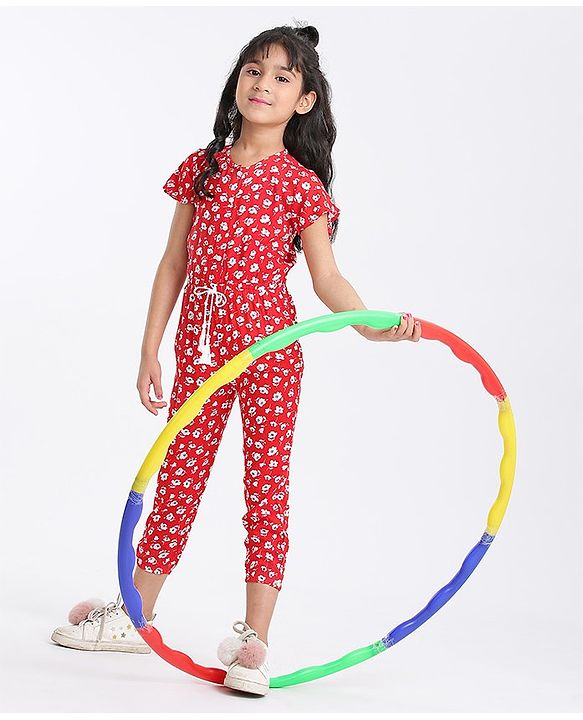 Babyhug Half Length Jumpsuit Floral Print - Red