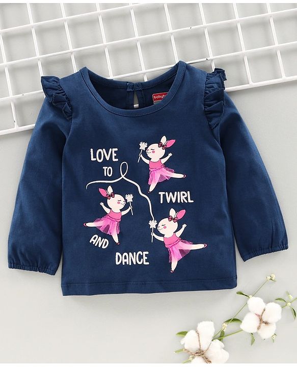 Babyhug Full Sleeves Tee Dancing Bunny Print - Navy