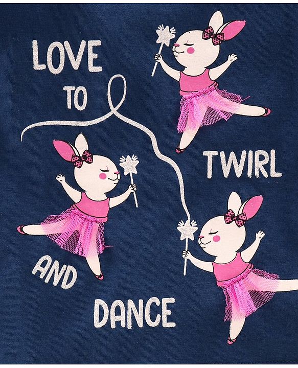 Babyhug Full Sleeves Tee Dancing Bunny Print - Navy