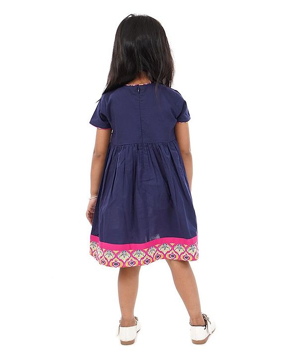Babyhug Half Sleeves Ethnic Dress Floral Detailing - Navy Blue