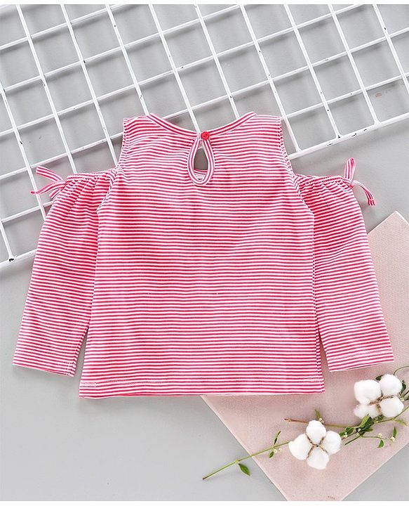 Babyhug Full Sleeves Cold Shoulder Top Minnie Mouse Print - Peach