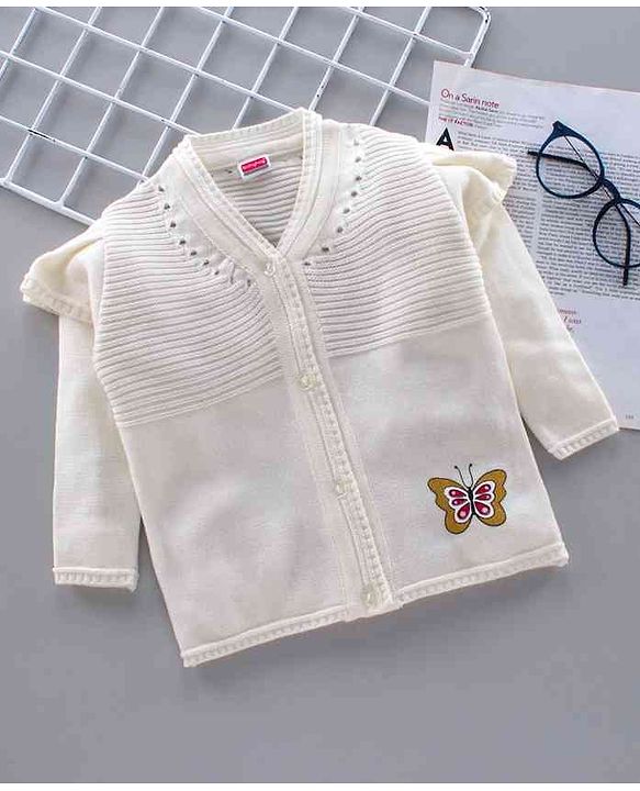 Babyhug Full Sleeves Sweater Butterfly Print - Off White