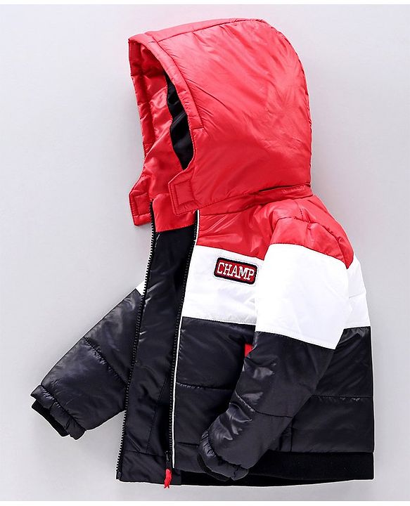 Babyhug Full Sleeves Hooded Padded Jacket - Red Navy