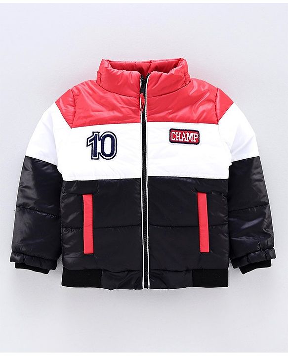 Babyhug Full Sleeves Hooded Padded Jacket - Red Navy