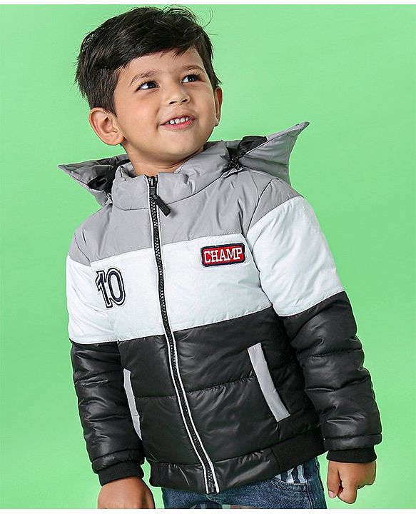 Babyhug Full Sleeves Hooded Padded Jacket - Red Navy