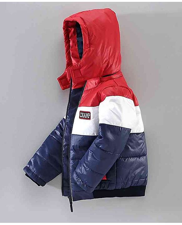 Babyhug Full Sleeves Hooded Padded Jacket - Red Navy