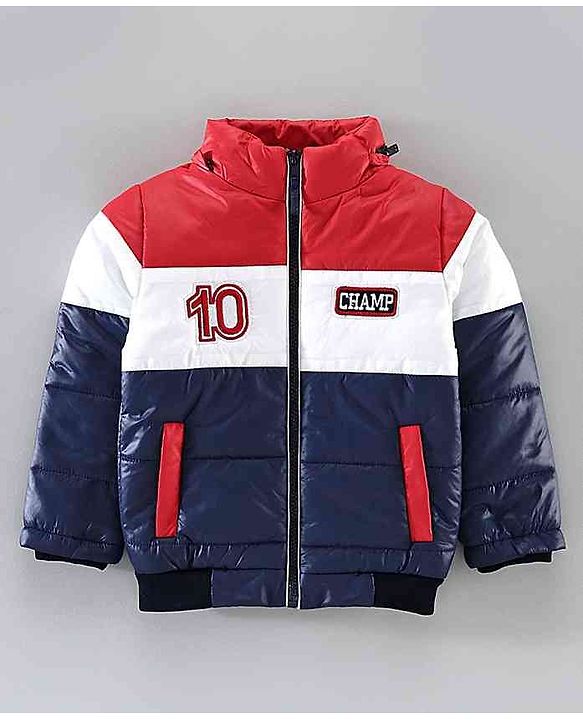 Babyhug Full Sleeves Hooded Padded Jacket - Red Navy