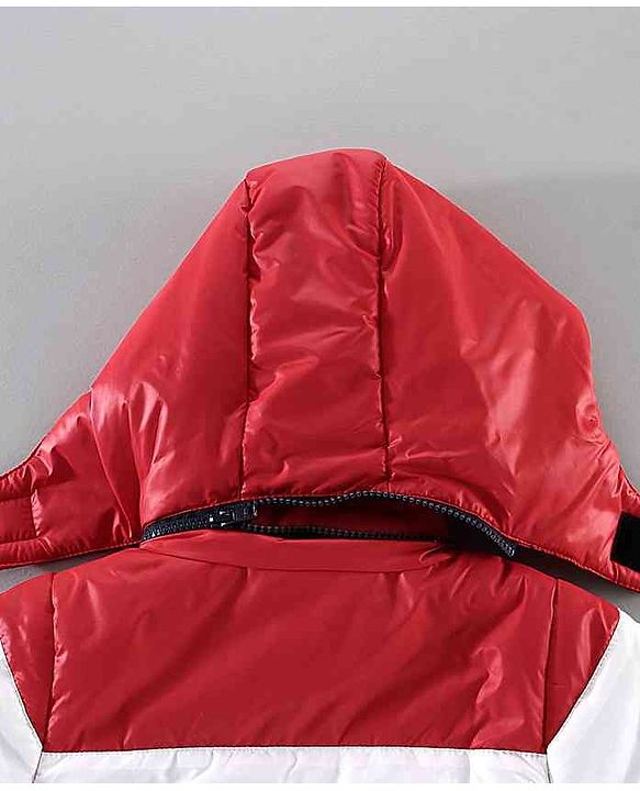 Babyhug Full Sleeves Hooded Padded Jacket - Red Navy
