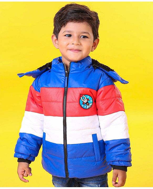 Babyhug Full Sleeves Padded Jacket Rocket Patch - Blue