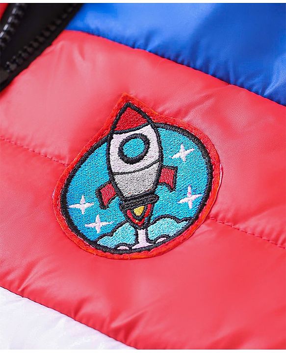 Babyhug Full Sleeves Padded Jacket Rocket Patch - Blue