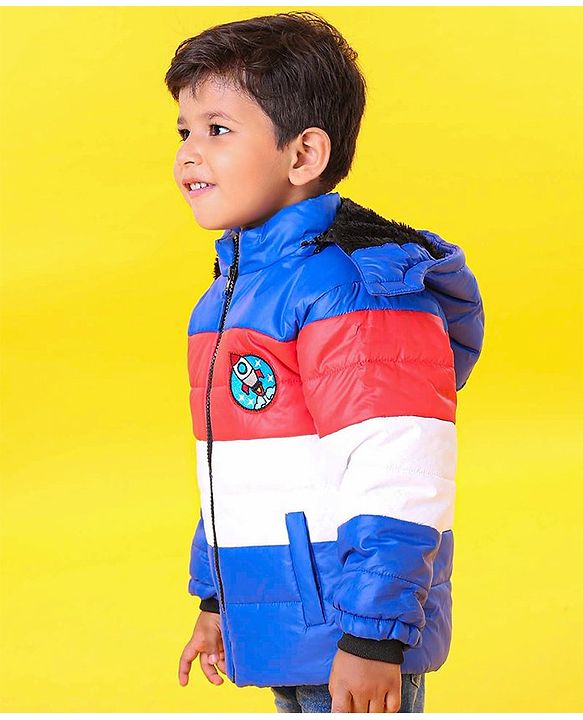 Babyhug Full Sleeves Padded Jacket Rocket Patch - Blue