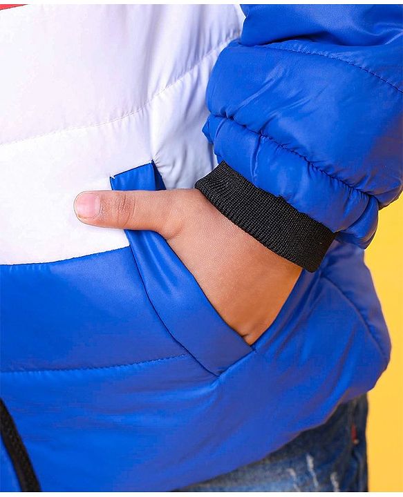 Babyhug Full Sleeves Padded Jacket Rocket Patch - Blue