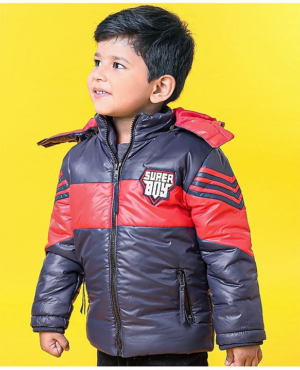 Babyhug Full Sleeves Hooded Padded Jacket - Red Navy