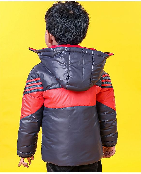Babyhug Full Sleeves Hooded Padded Jacket - Red Navy