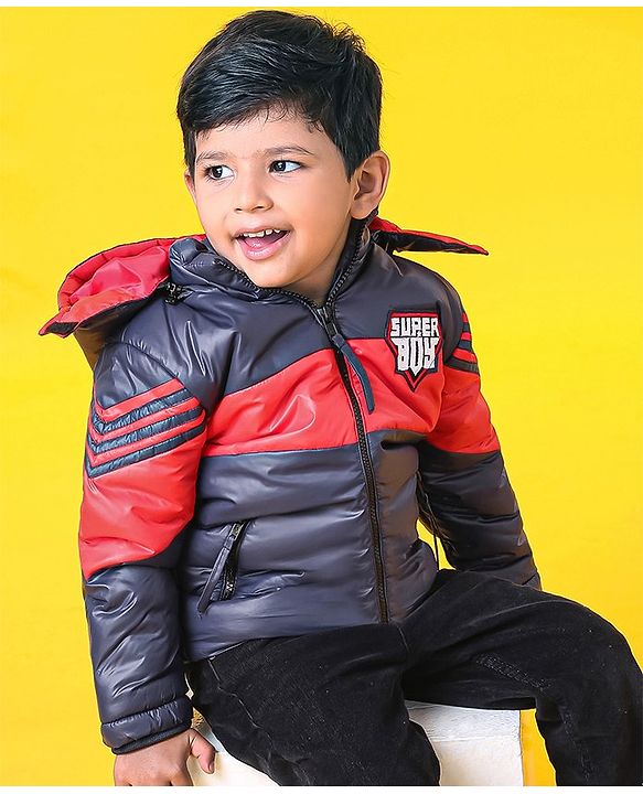 Babyhug Full Sleeves Hooded Padded Jacket - Red Navy