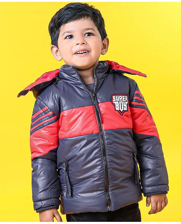 Babyhug Full Sleeves Hooded Padded Jacket - Red Navy