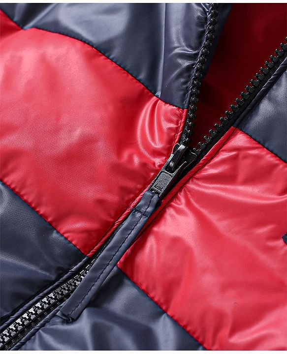 Babyhug Full Sleeves Hooded Padded Jacket - Red Navy
