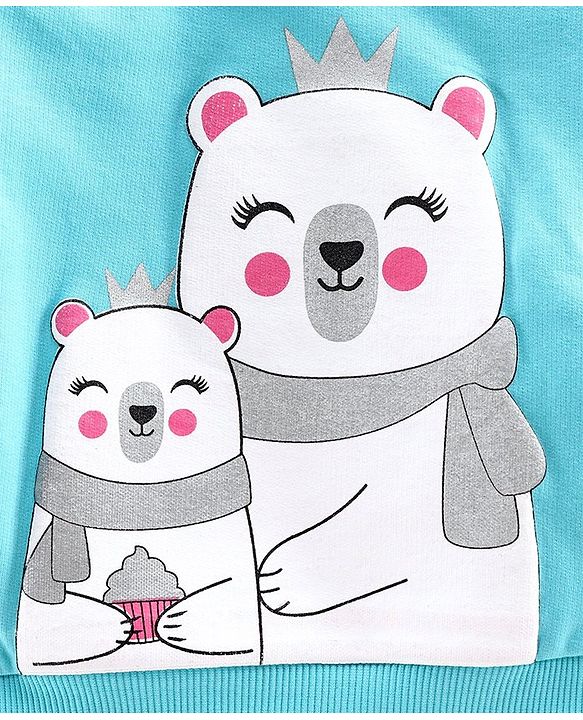 Babyhug Full Sleeves Sweatshirt Bear Print - Blue