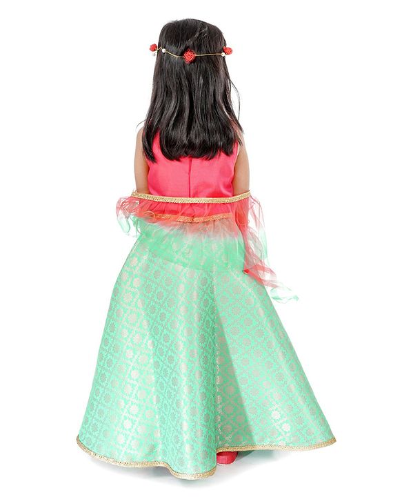 Babyhug Sleeveless Lehenga Set with Brocade Work - Pink Blue