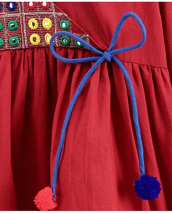 Babyhug Angarkha Style Kurta & Bandhani Dhoti Mirror Detail - Red