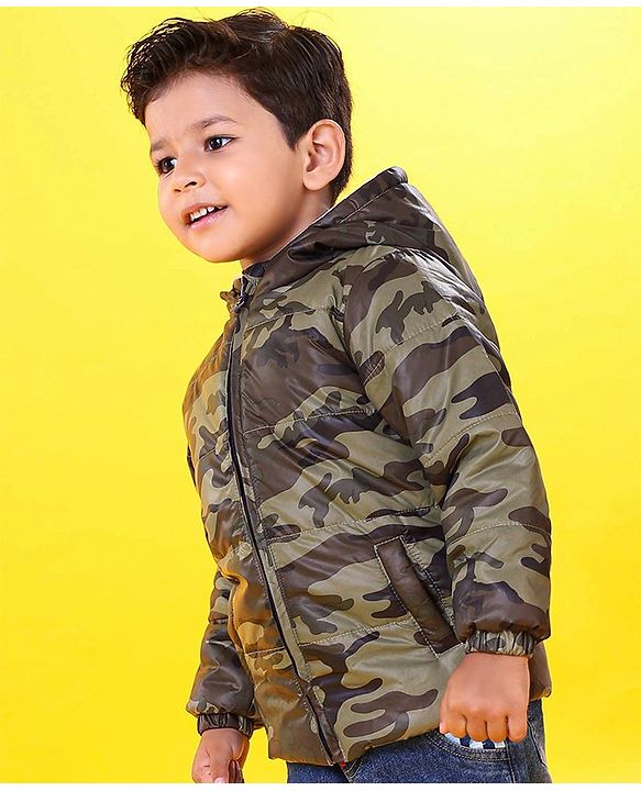 Babyhug Full Sleeves Hooded Padded Jacket - Olive Green
