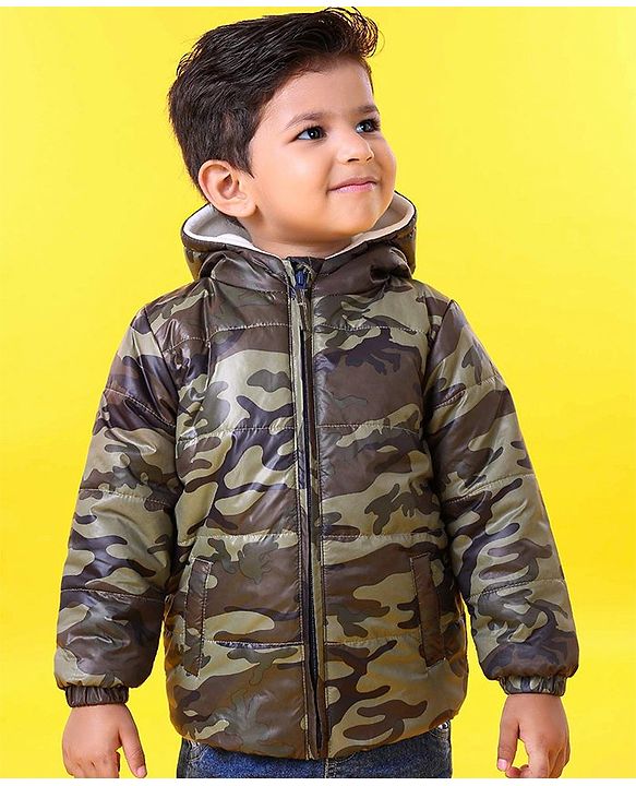 Babyhug Full Sleeves Hooded Padded Jacket - Olive Green