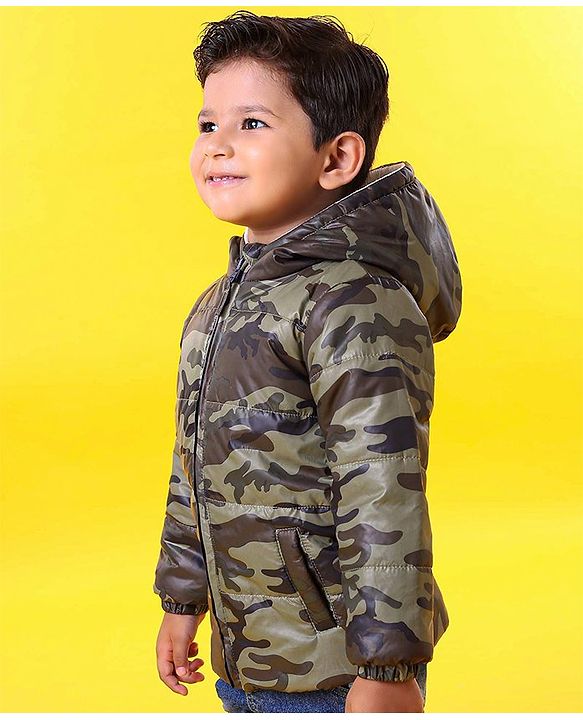 Babyhug Full Sleeves Hooded Padded Jacket - Olive Green