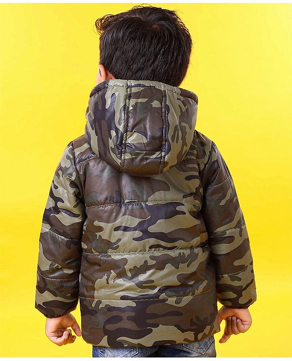 Babyhug Full Sleeves Hooded Padded Jacket - Olive Green