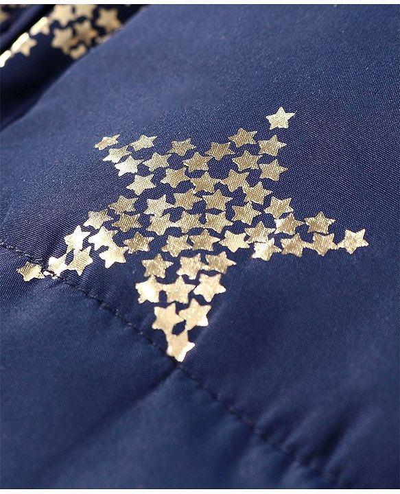 Babyhug Full Sleeves Hooded Padded Jacket Star Print - Navy Blue