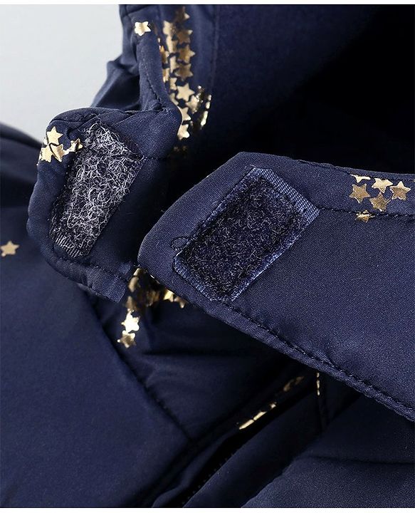 Babyhug Full Sleeves Hooded Padded Jacket Star Print - Navy Blue