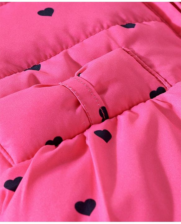 Babyhug Full Sleeves Quilted Hooded Jacket Heart Print - Pink