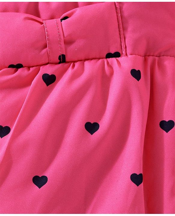 Babyhug Full Sleeves Quilted Hooded Jacket Heart Print - Pink