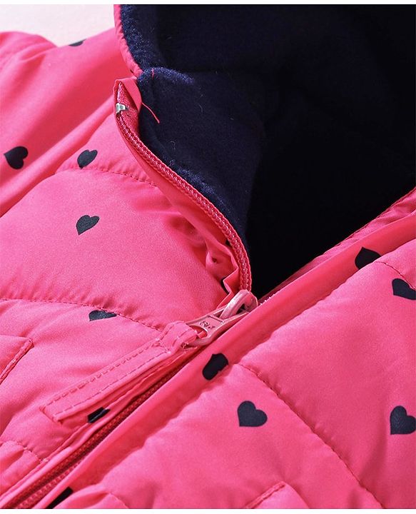 Babyhug Full Sleeves Quilted Hooded Jacket Heart Print - Pink