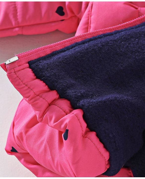 Babyhug Full Sleeves Quilted Hooded Jacket Heart Print - Pink
