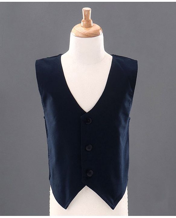 Babyhug 3 Piece Full Sleeves Party Suit With Bow - Beige Blue
