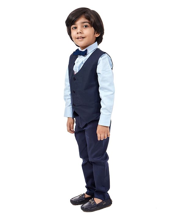 Babyhug Full Sleeves 3 Piece Party Suit with Bow - Blue (Bow Color May Vary) - 18-24m Blue
