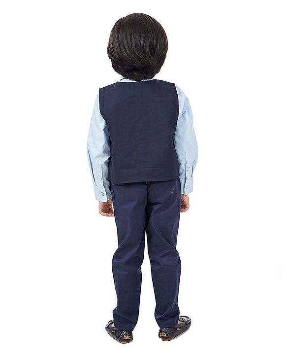Babyhug Full Sleeves 3 Piece Party Suit with Bow - Blue (Bow Color May Vary) - 18-24m Blue