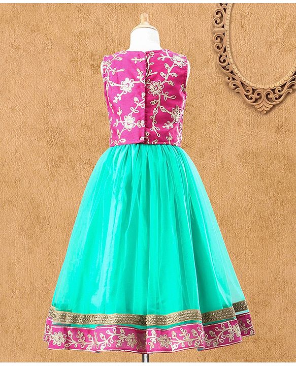 Babyhug Sleeveless Embroidered Choli Lehenga & Dupatta Set - Fuchsia Pink & Green